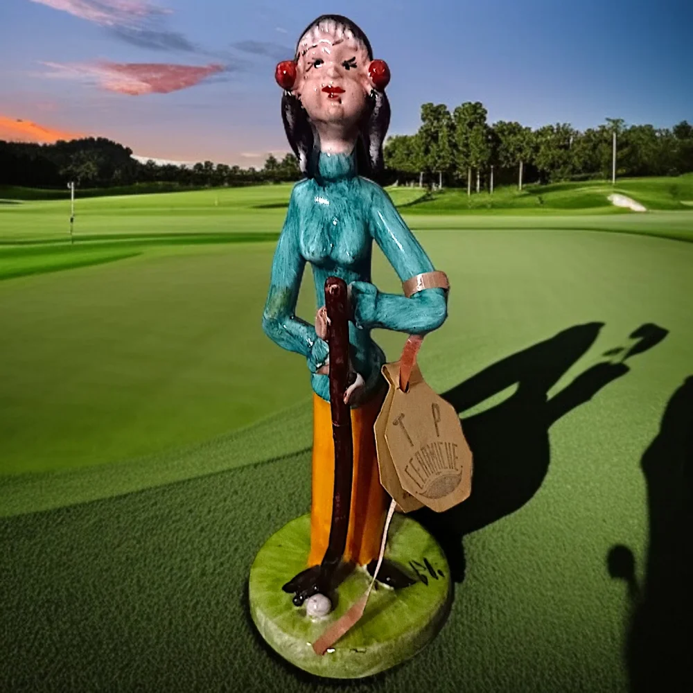 TP Ceramiche Poli Cesare Golf Figurine Female Golfer Pottery Art Gift Italy READ
